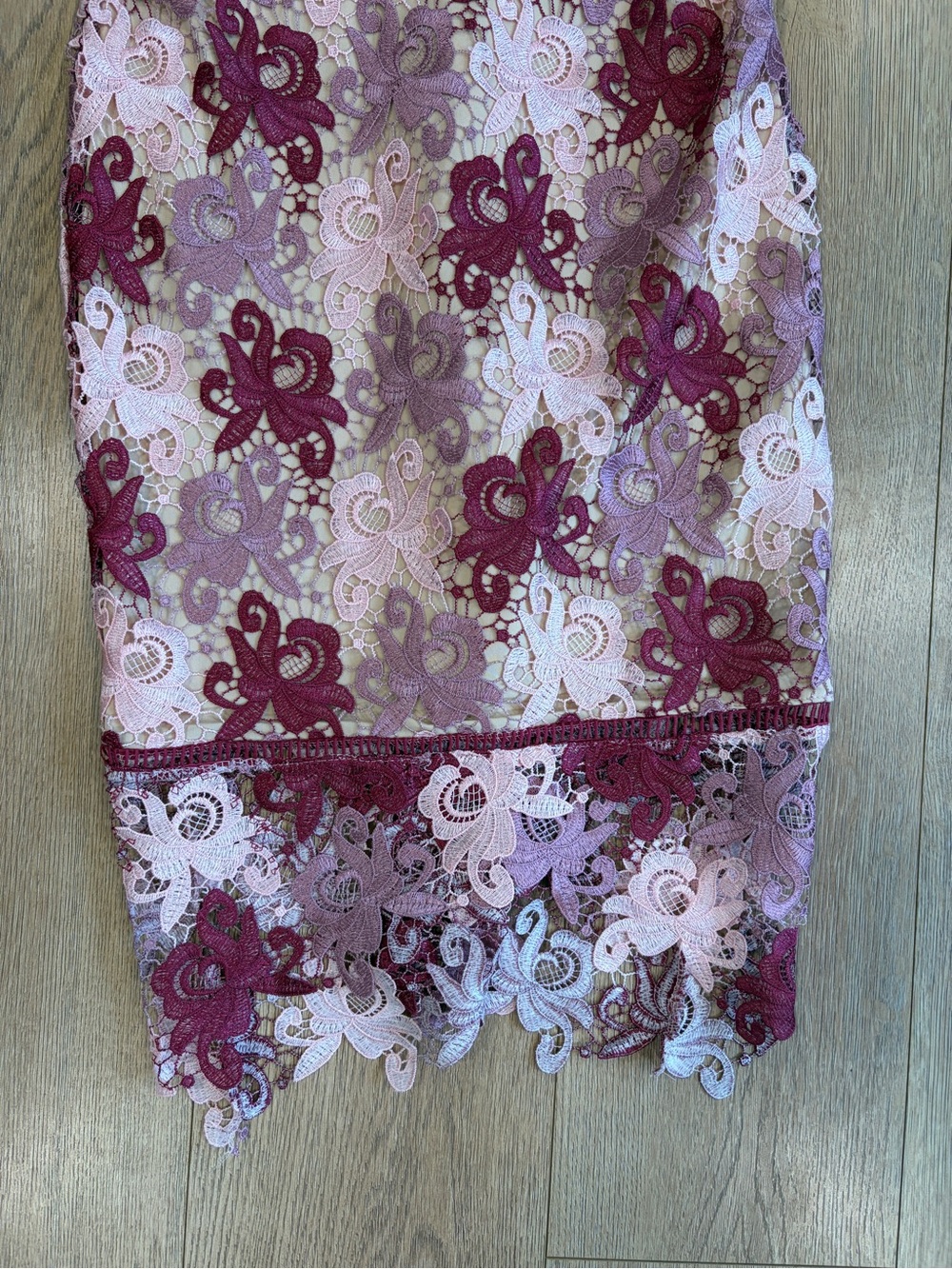 Lulus Floral Lace Midi Dress Pink Burgundy Mauve Cocktail Party Medium - Picture 7 of 10